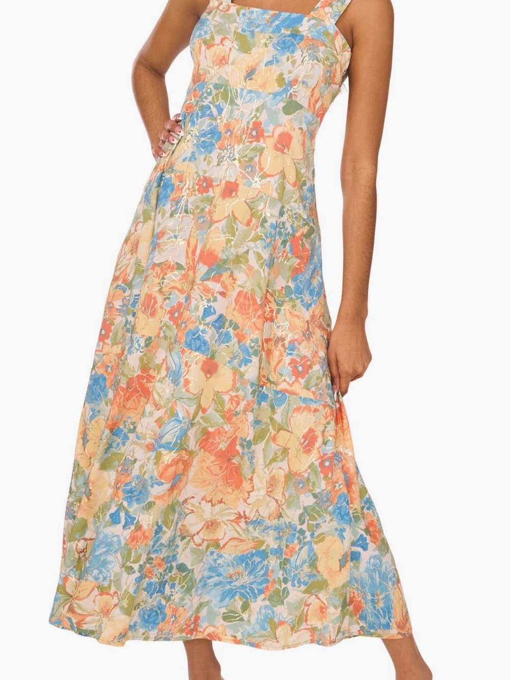 Halogen Multi-Color Floral Square-Neck Maxi Dress